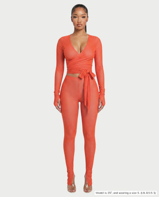 ZABETH Wrap-Front Long Sleeve Top & Leggings Set