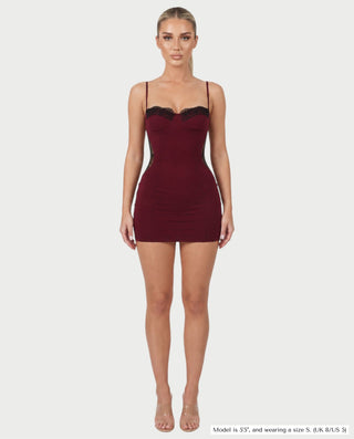 RIRI Spaghetti Strap Lace-Trim Bustier Bodycon Mini Dress