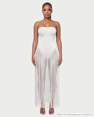 CALARA Strapless Tassel Bodycon Maxi Dress