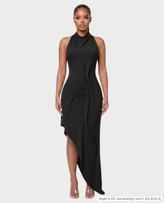 MAYARA Asymmetrical Open-Back Draped Maxi Dress