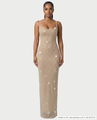 JADA Rhinestone Embelished Open-Back Maxi Dress