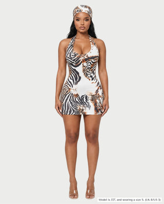 ALGIRA Scoop Neck Halter Bodycon Mini Dress with Bandana