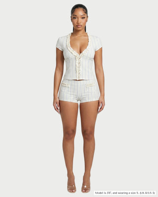 Conjunto de top y pantalón corto de punto de crochet a rayas BELLE