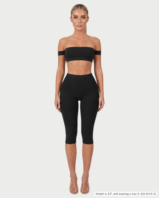 KAYLEE Off-Shoulder Bandeau Top & Capri Leggings Set