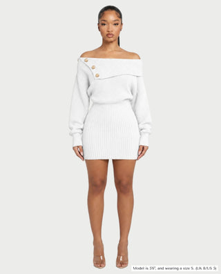 GIAVANNA Off-Shoulder Ribbed Knit Long Sleeve Mini Dress