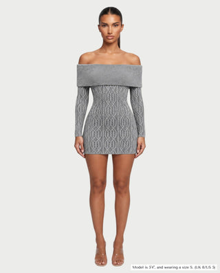 COLLIER Fold-Over Bardot Neck Knit Mini Dress