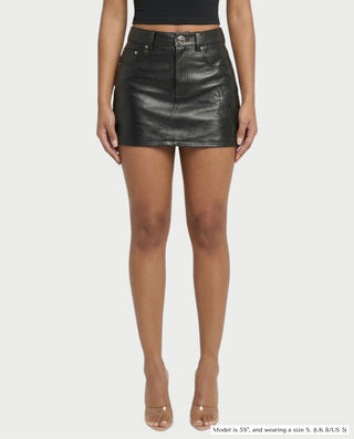 GABRINA Embossed Cross Leather Mini Skirt