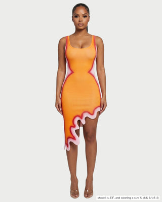 JOVINA Contrast Wave Trim Midi Dress