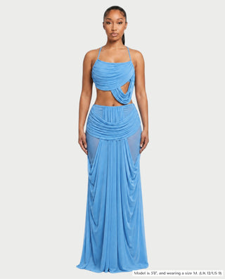 ALEXIE Draped Cutout Cami Top & Sheer Panel Maxi Skirt Set