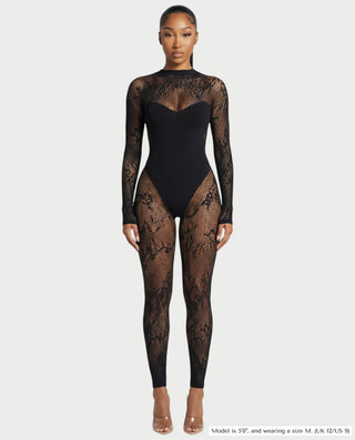 LARYA Sheer Lace Mesh Net Jumpsuit