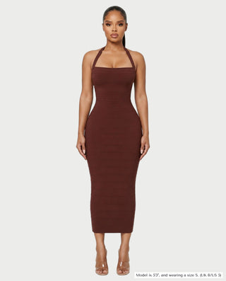 NIROBI Square Neck Halter Bandage Midi Dress