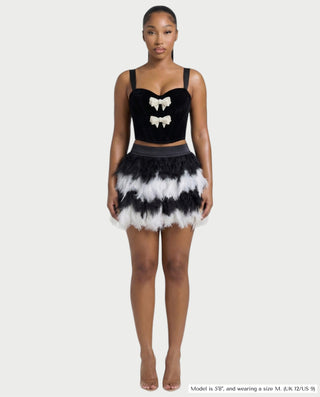 HALEYA Bow-Detail Corset Top & Feather Mini Skirt Set