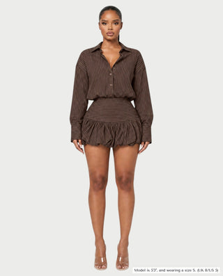 MILANA Striped Long Sleeve Shirt Top & Ruffle Mini Skirt Set