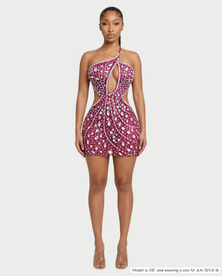 Vestido mini de malla con aberturas y detalle de cadena de JUVIA