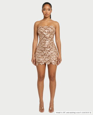 ADELISA Scalloped Sequin Strapless Bodycon Mini Dress