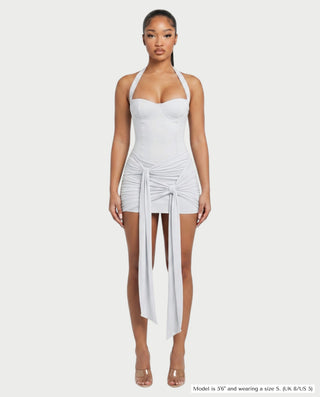 TONI Ruched Tie-Front Halter Bodycon Mini Dress