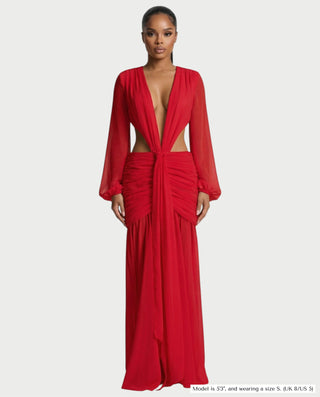 RAIZA Open Back Draped Chiffon Maxi Dress