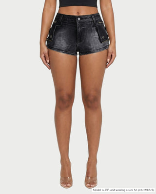 ANNISIA Washed Low-Rise Denim Shorts