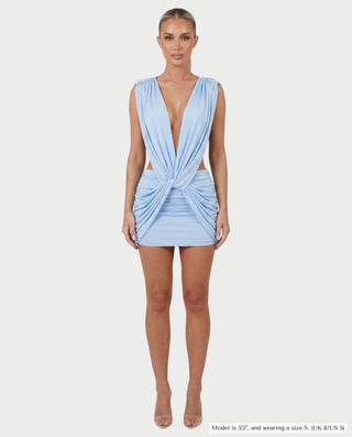 LAZEL Twist-Drape Backless Bodycon Mini Dress