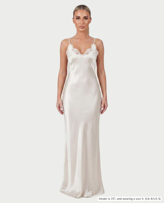 ANICA Lace-Trim Open-Back Satin Maxi Dress