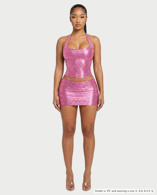 GIRIYA Textured Crop Top & Mini Skirt Set