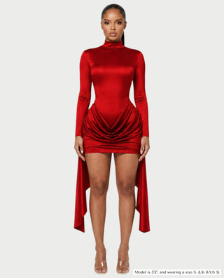 NORABEL Satin Mock Neck Draped Mini Dress