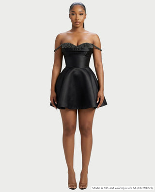 Vestido mini acampanado con corsé y lentejuelas SELAH