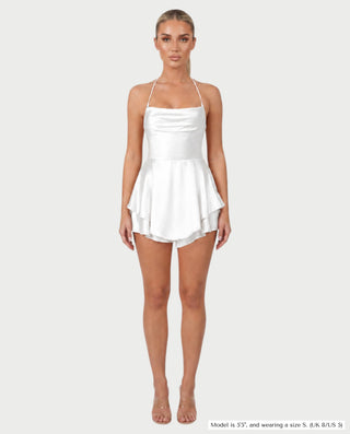 TANIYA Satin Lace-Up Open-Back Mini Dress