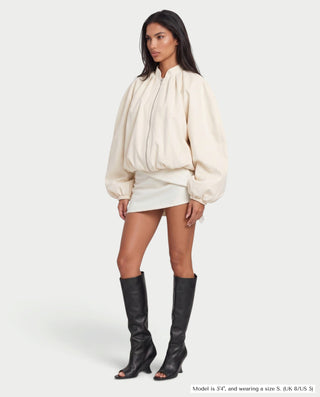 ELVA Oversized Balloon Sleeve Zip-Up Bomber Jacket
