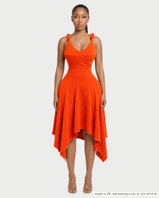 SHINE V-Neck Knotted Strap Top & Asymmetric Midi Skirt Set