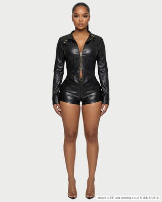 BRIXA Leather Jacket & High-Waist Shorts Set