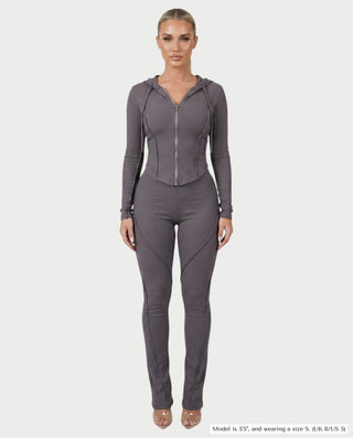 Conjunto de pantalón y sudadera con capucha y cremallera frontal EDNA