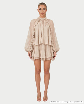 NAVIA Ruffle Mock Neck Long Sleeve Mini Dress