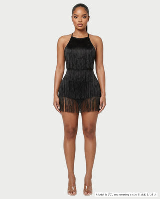 SHELLA Tassel Fringe Tie-Back Halter Mini Dress