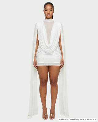 WAYONA High-Neck Mesh Draped Mini Dress