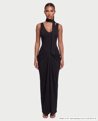 ZYRINA Long Neck Scarf Ruched Bodycon Maxi Dress
