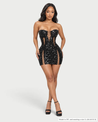CALIDA Sparkly Sequin Corset Lace-Up Mini Dress