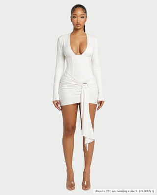 EMILINA Deep V-Neck Corset Draped Mini Dress