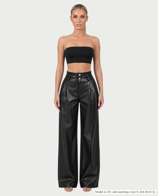 OSTINA High-Waist Faux Leather Wide-Leg Pants