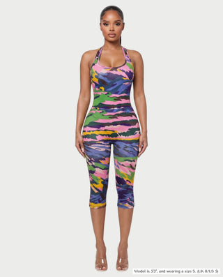 KEILANI Abstract Racerback Bodysuit & Capri Pants Set