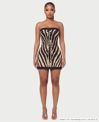 ELIA Zebra Print Strapless Bodycon Mini Dress