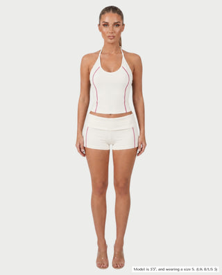 NAZIYA Open-Back Halter Top & Foldover Shorts Set