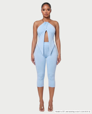 ALORNA Metal Ring Halter Top & Capri Pants Set