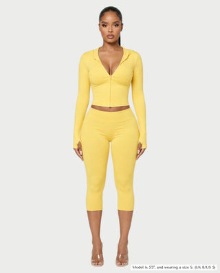 ELIZARA Hooded Zip-Up Crop Top & Capri Pants Set