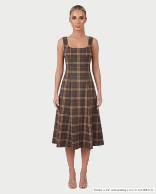 SIBLEY Tartan Plaid Fit Scoop Neck Midi Dress
