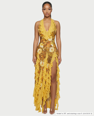 Vestido midi con flecos y escote pronunciado de LIRRA