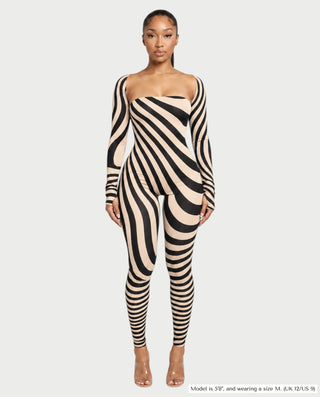 NOVIE Swirl Strapless Jumpsuit & Cropped Shrug Set