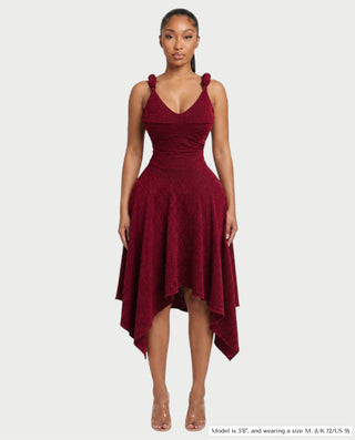 SHINE V-Neck Knotted Strap Top & Asymmetric Midi Skirt Set