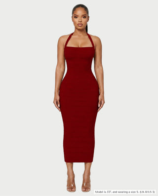 NIROBI Square Neck Halter Bandage Midi Dress