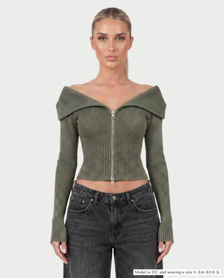 ARMINDA Washed Off-Shoulder Foldover Knit Sweater
